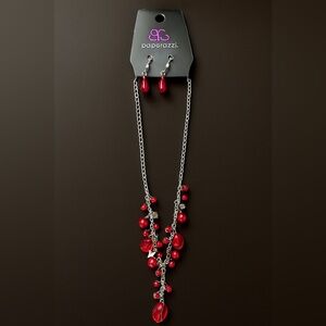 Elegant Red Beaded Necklace and Earring Set
